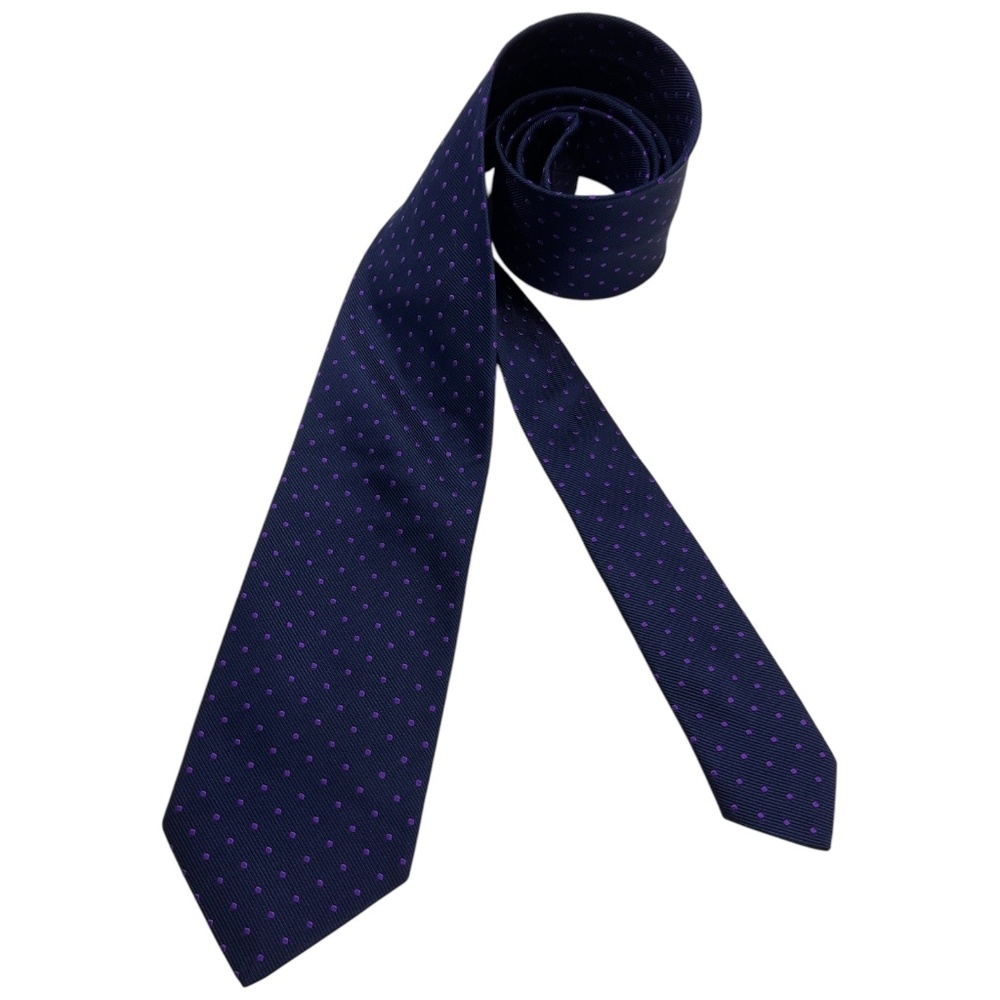BREUER Navy/Purple Polka Dot Silk LUXURY Tie HANDMADE FRANCE